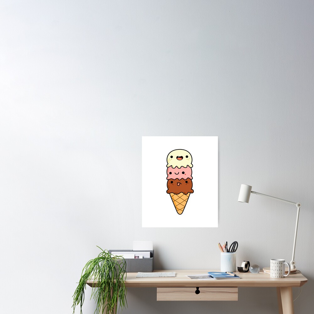 Kawaii Triple Scoop Ice Cream Cone by kawaiilife, Redbubble