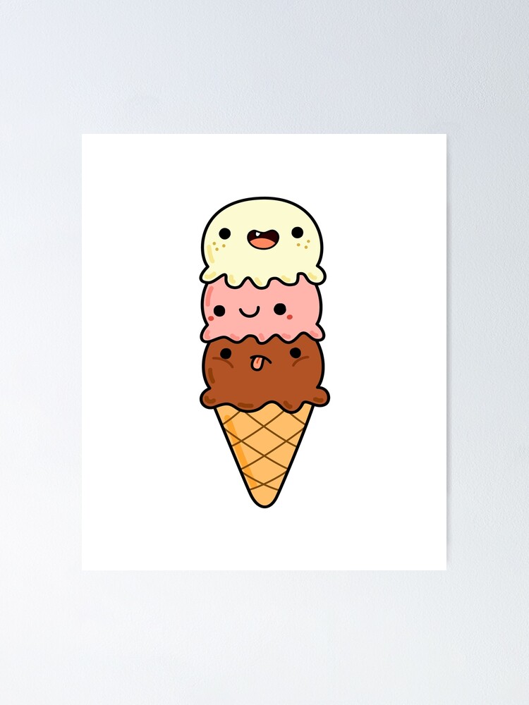 Kawaii Triple Scoop Ice Cream Cone | Sticker