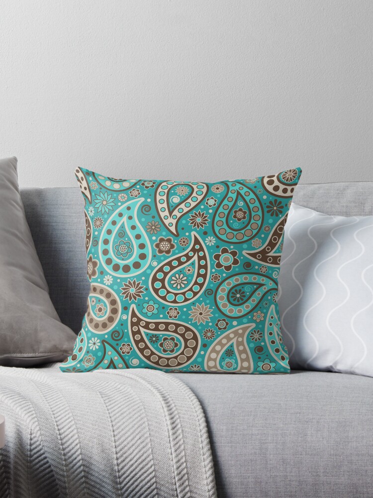 Paisley in Turquoise, Teal, Brown, Cream