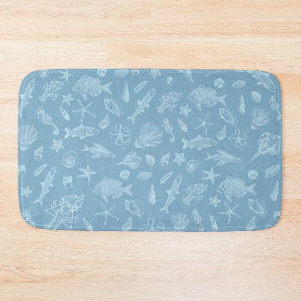 Item preview, Sea things, shells, fish, shellfish - light blue, blue background designed and sold by hidden-design.