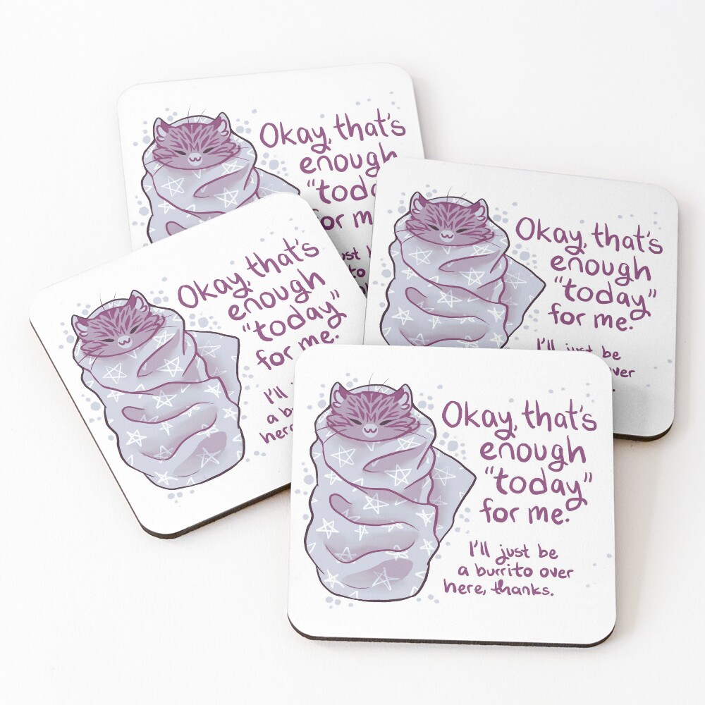 "That's enough "today" for me" Purrito Burrito Cat Coasters (Set of 4)