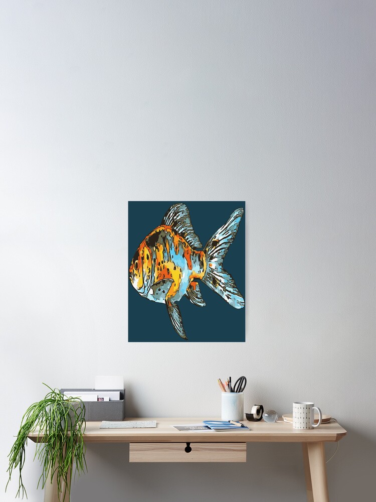 Poster Poisson Rouge Shubunkin Bleu Et Orange Isole Par Taiche Redbubble
