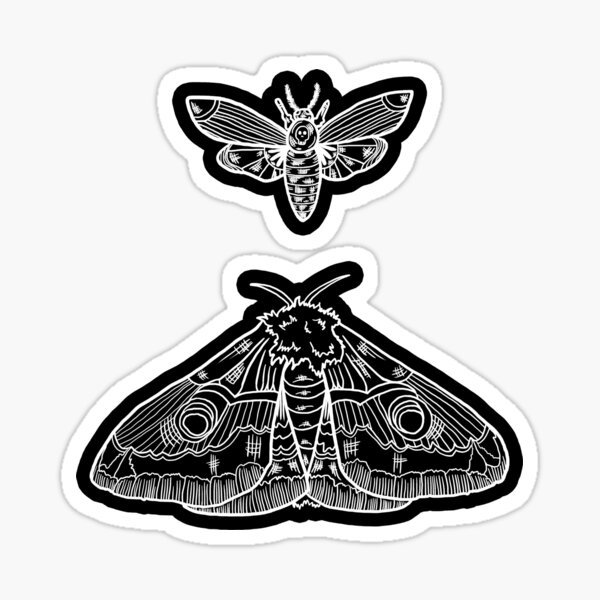 Magical Midnight Moth Pattern - White on Black Sticker