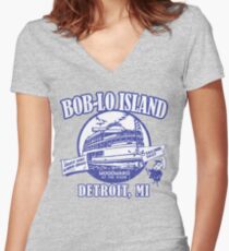 Boblo Island, Detroit MI (vintage distressed look) Women's Fitted V-Neck T-Shirt