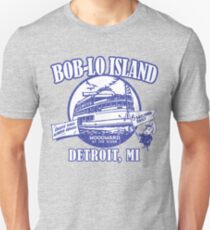 Camiseta ajustada Boblo Island, Detroit MI (aspecto angustiado vintage)