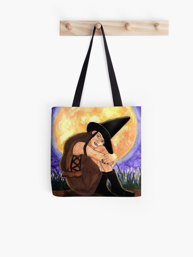 Thumbnail 1 of 2, Tote Bag, Warmed By The Moon - Witch Halloween Art designed and sold by CarolOchs.