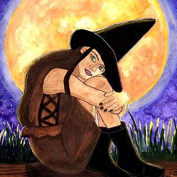 Artwork thumbnail, Warmed By The Moon - Witch Halloween Art by Carol Ochs