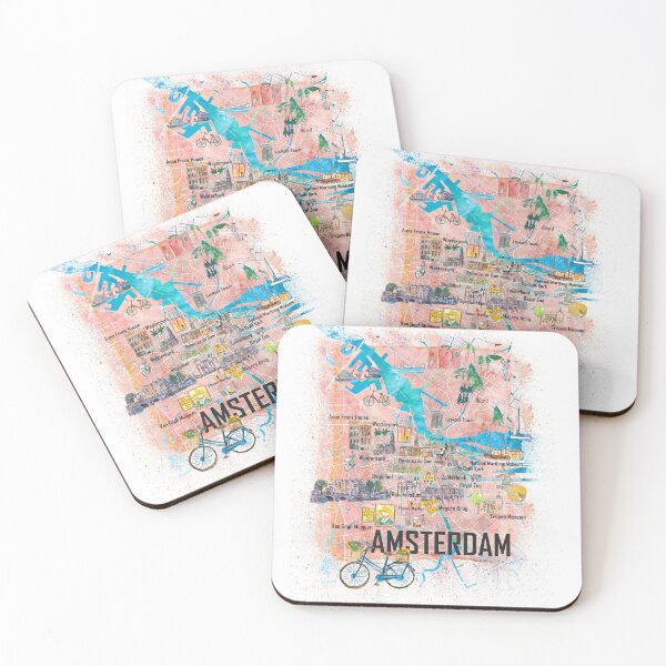 Item preview, Amsterdam Netherlands Illustrated Map with Main Roads Landmarks and Highlights designed and sold by artshop77.
