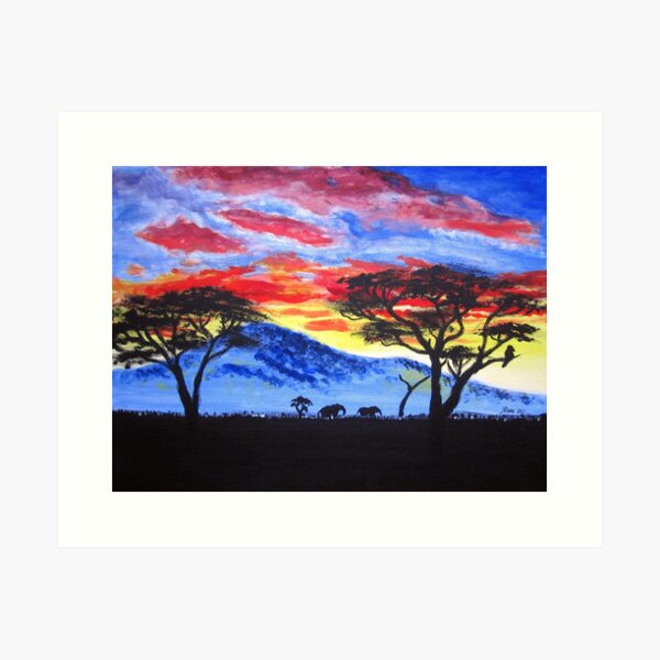African sunset painting Art Print
