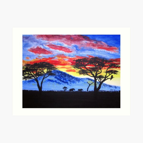 African sunset painting Art Print