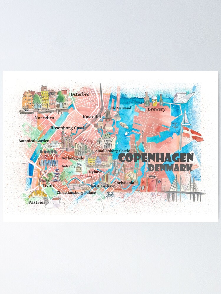 Poster Copenhague Dinamarca Mapa Ilustrado Con Las Principales Carreteras Puntos De Referencia Y Puntos Destacados De Artshop77 Redbubble