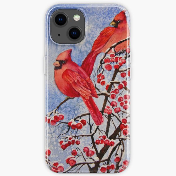 Cardinals Eating Red Berries iPhone Soft Case