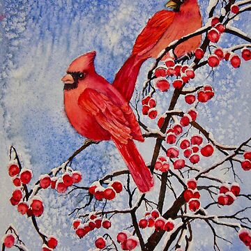 Artwork thumbnail, Cardinals Eating Red Berries by Eva Nichols