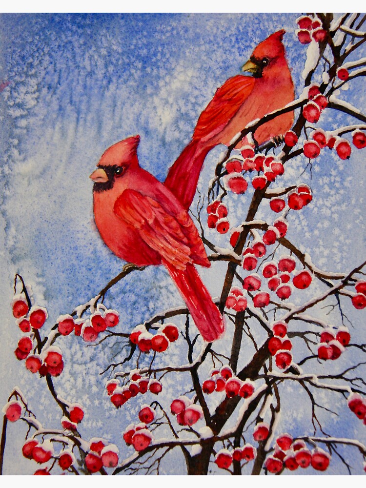 Thumbnail 3 of 3, Sticker, Cardinals Eating Red Berries designed and sold by stramer.