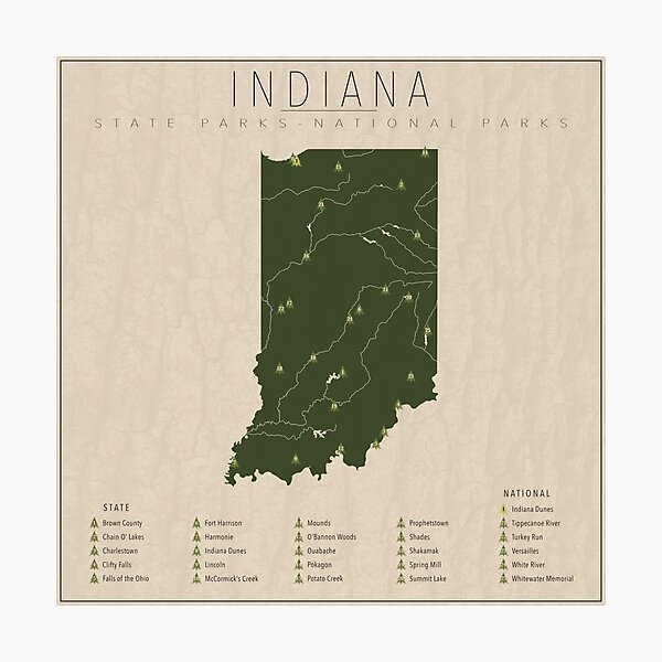 Printable Map Of Indiana State Parks Indiana Parks" Photographic Print By Finlaymcnevin | Redbubble