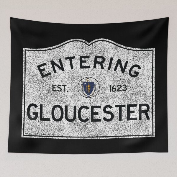 Item preview, Entering Gloucester, Massachusetts Town Line Sign, Distressed Crackle Transparent to Product Color designed and sold by TownLineSigns.