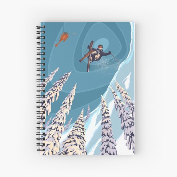 retro ski jumper heli ski poster art Spiral Notebook