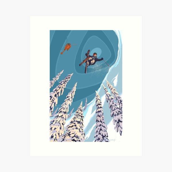 Item preview, retro ski jumper heli ski poster art designed and sold by SFDesignstudio.