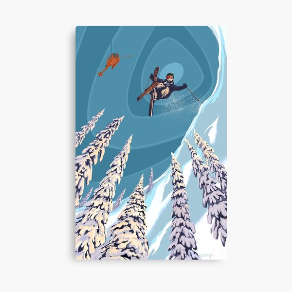 retro ski jumper heli ski poster art Canvas Print