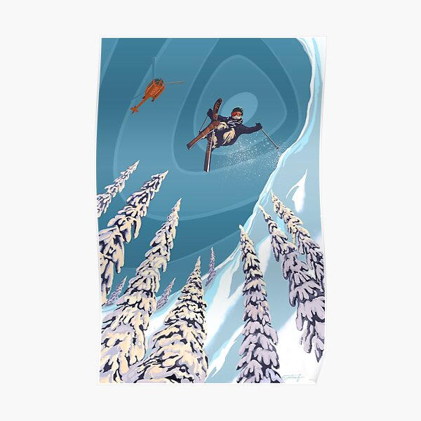 retro ski jumper heli ski poster art Premium Matte Vertical Poster