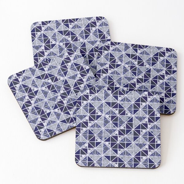 Item preview, Navy blue white geometric quilt  designed and sold by VirtualMagpie.