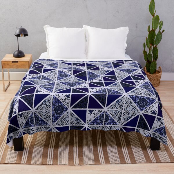 Item preview, Navy blue white geometric quilt designed and sold by VirtualMagpie.