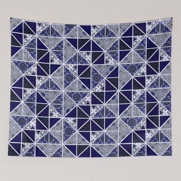 Item preview, Navy blue white geometric quilt  designed and sold by VirtualMagpie.