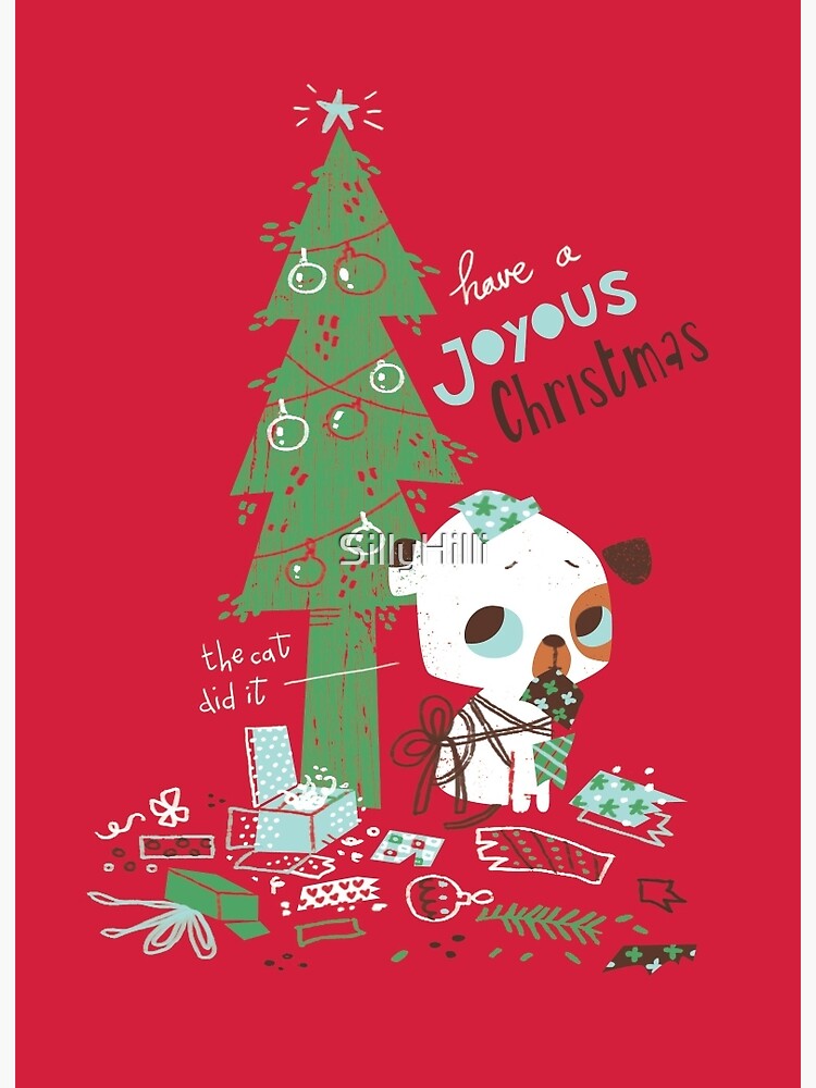 Thumbnail 2 of 2, Greeting Card, The cat did it - Christmas card designed and sold by SillyHilli.