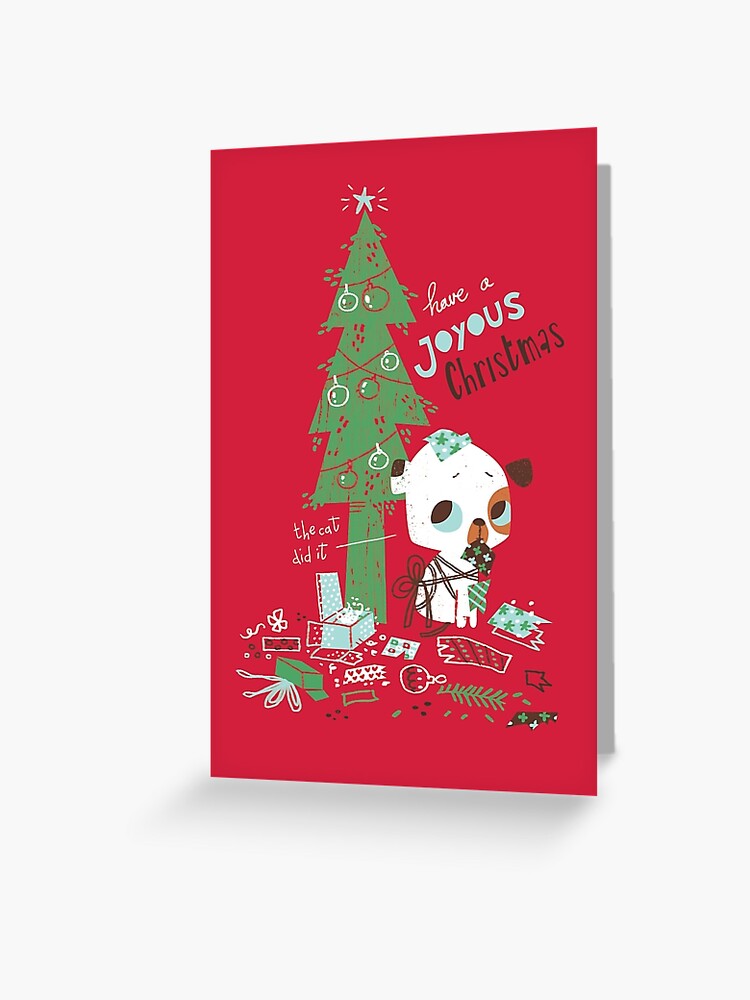 Thumbnail 1 of 2, Greeting Card, The cat did it - Christmas card designed and sold by SillyHilli.