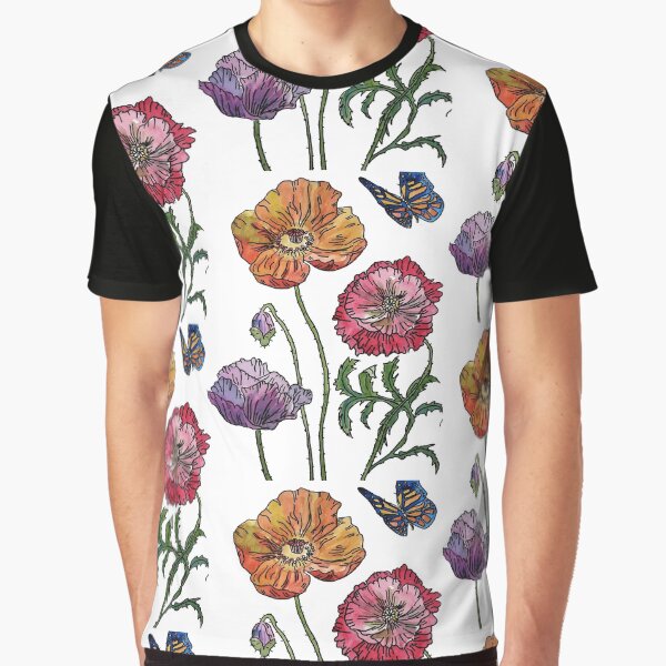 Poppy Watercolour Pretty on White Graphic T-Shirt