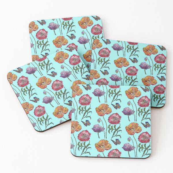 Item preview, Pretty Poppies Aqua Blue Watercolour designed and sold by Sarah  Rajkotwala.