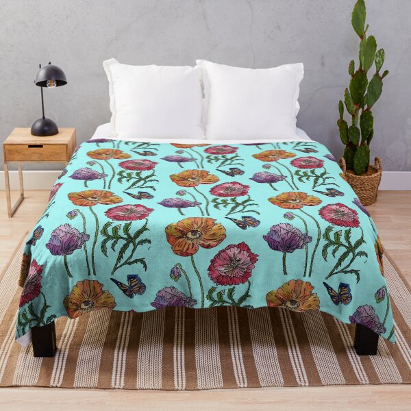 Item preview, Pretty Poppies Aqua Blue Watercolour designed and sold by Sarah Rajkotwala.
