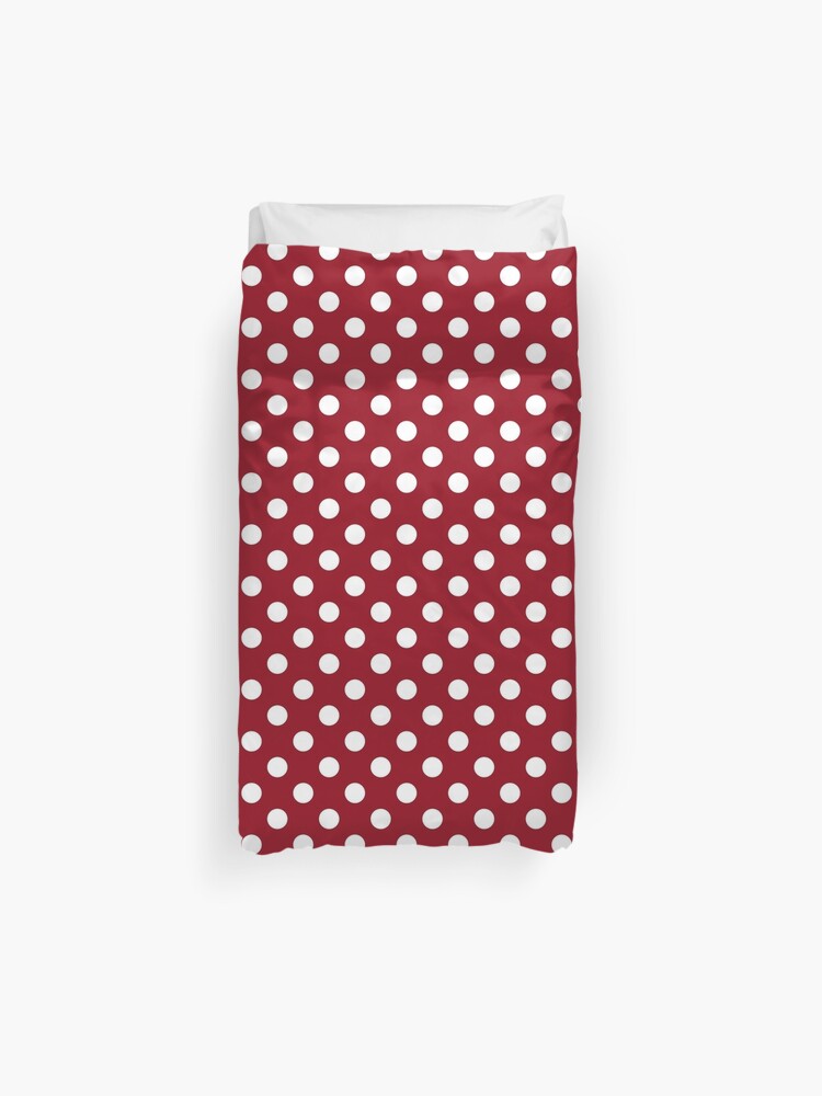 White Polka Dots On Dark Red Duvet Cover By Sumwoman Redbubble