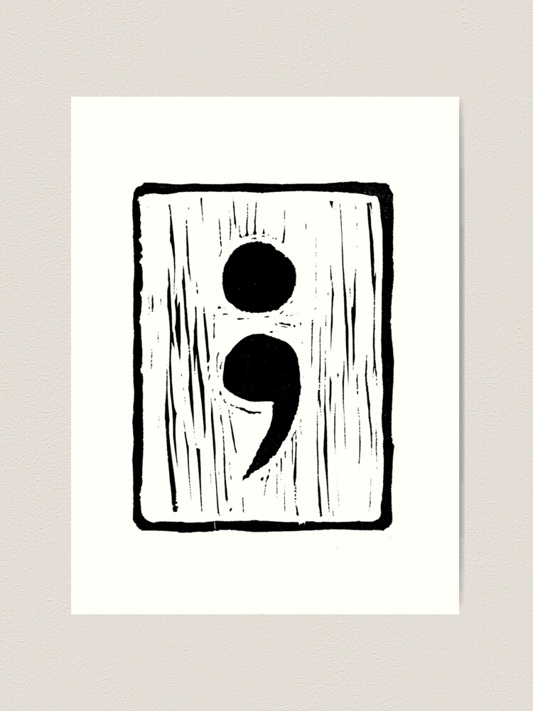 Semicolon Linocut Block Print Art Print for Sale by