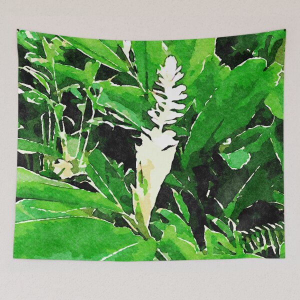 Item preview, White torch ginger in green designed and sold by cbankgood.