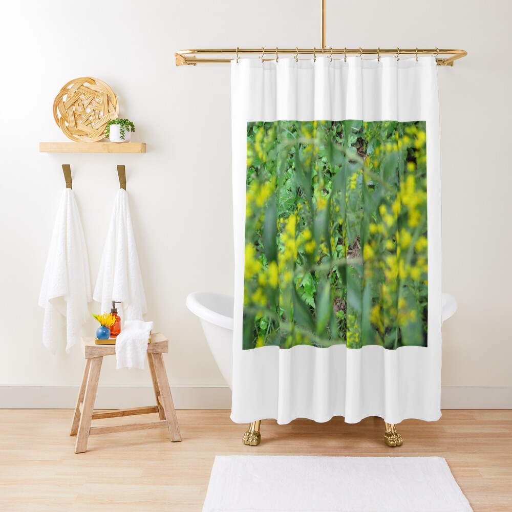 yellow and green shower curtain