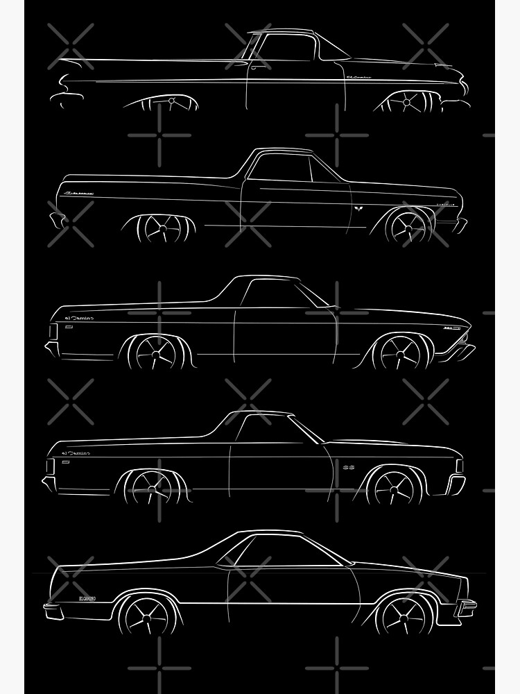Disover Evolution of the Chevy El Camino - profile stencil, white Premium Matte Vertical Poster