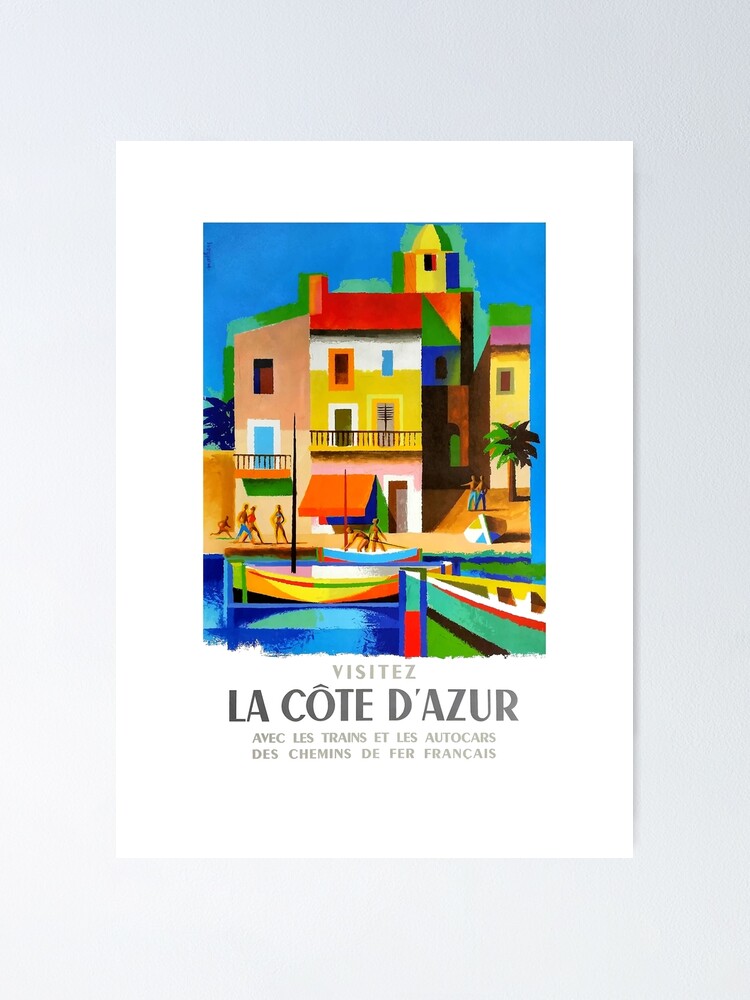 1963 Cote d'Azur French Riviera Vintage World Travel Poster