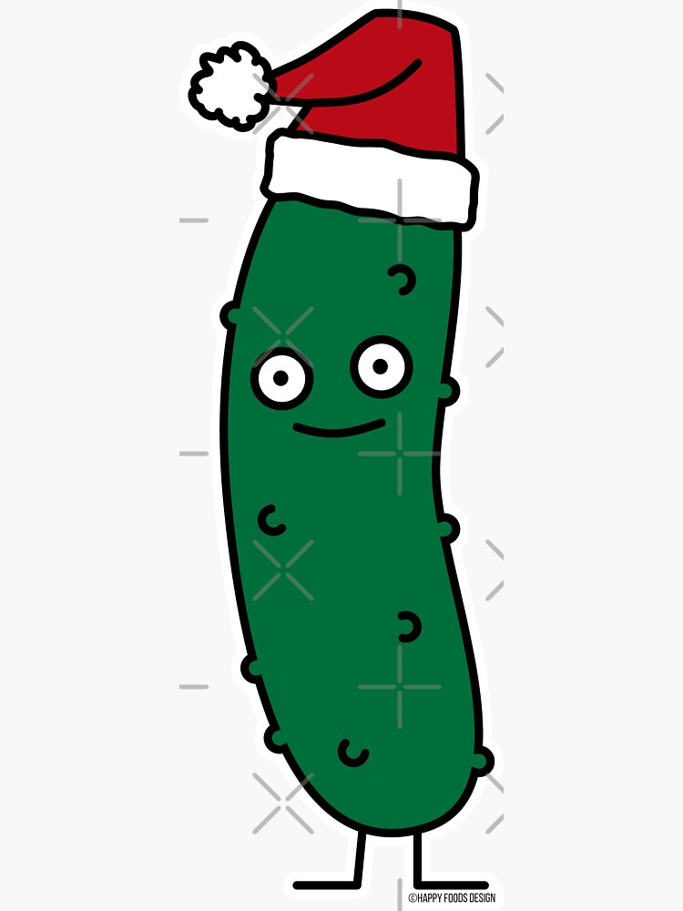 "Christmas Dill Pickle wearing a Santa Hat holiday" Sticker for Sale by