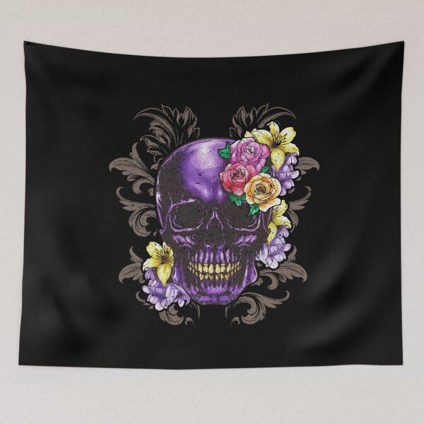 Item preview, Purple Floral Skull Lover With Roses & Flowers designed and sold by UniQueensShop.