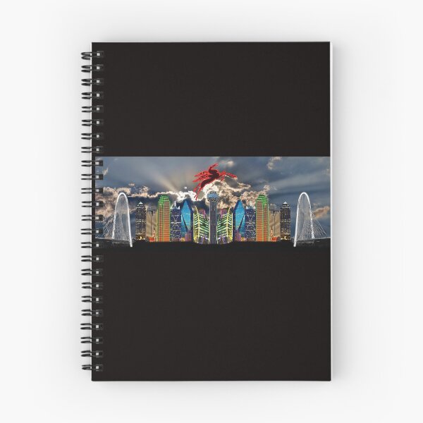 Item preview, Horizonte de iconos reflejados de Dallas con nubes designed and sold by Warren Paul Harris.