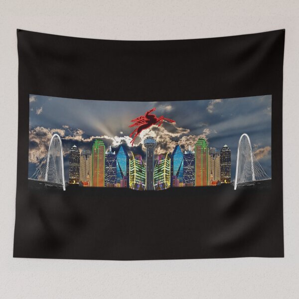 Item preview, Skyline of Mirrored Dallas Icons With Clouds designed and sold by Warren Paul Harris.