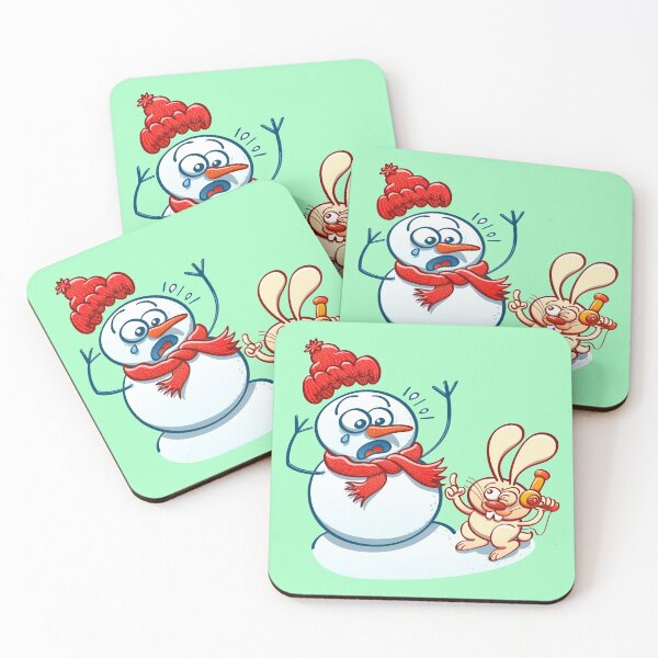 Item preview, Mischievous bunny threatening Xmas snowman with a hair dryer designed and sold by Zoo-co.
