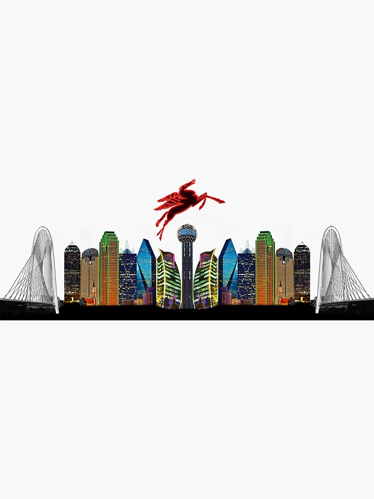 Thumbnail 3 of 3, Sticker, Skyline of Mirrored Dallas Icons With Transparent Background designed and sold by Warren Paul Harris.