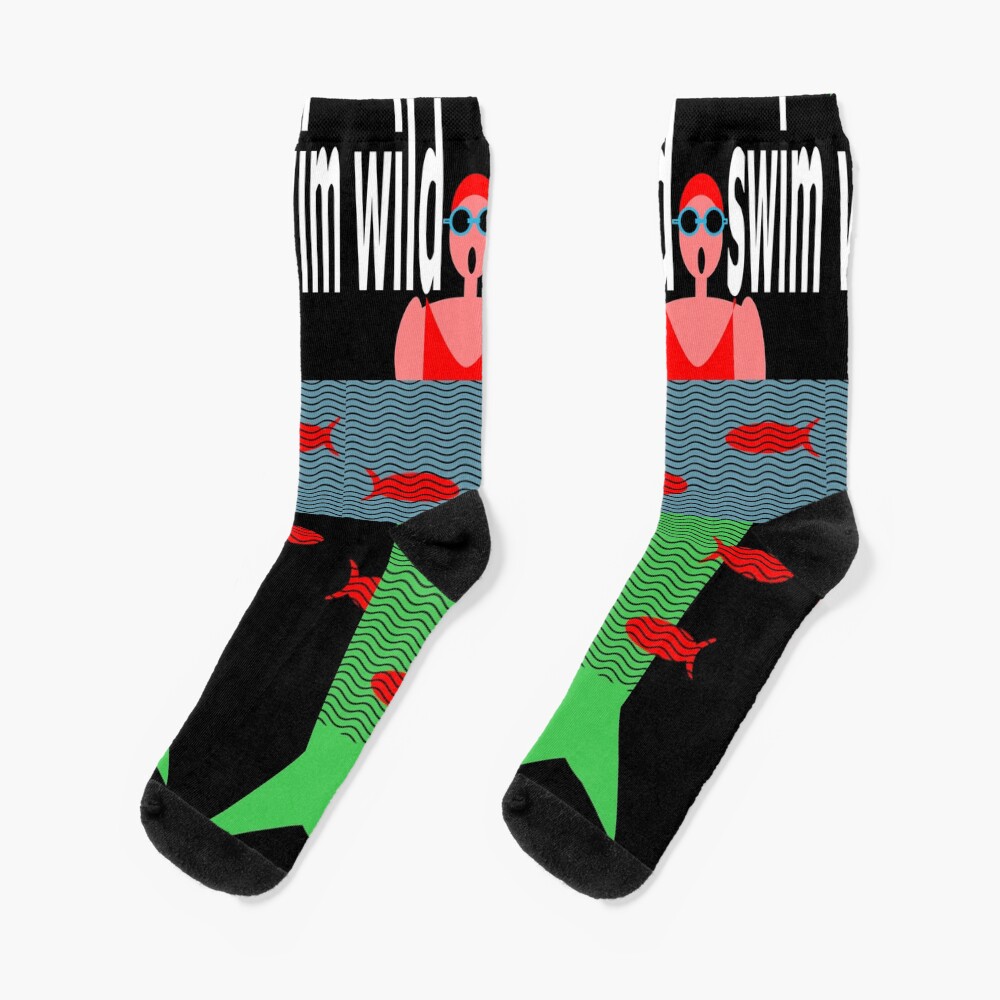 "Wild Swimming" Socks for Sale by krisevansart Redbubble
