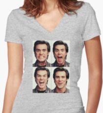 Jim Carrey faces in color Women's Fitted V-Neck T-Shirt