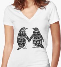 Penguin Couple Women's Fitted V-Neck T-Shirt