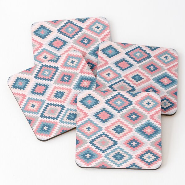 Item preview, Happy Kilim pattern in coral and blue designed and sold by kasumidesign.