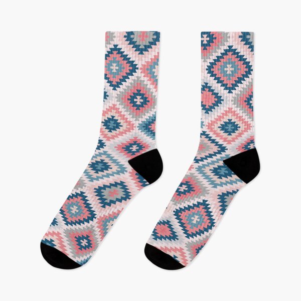 Item preview, Happy Kilim pattern in coral and blue designed and sold by kasumidesign.