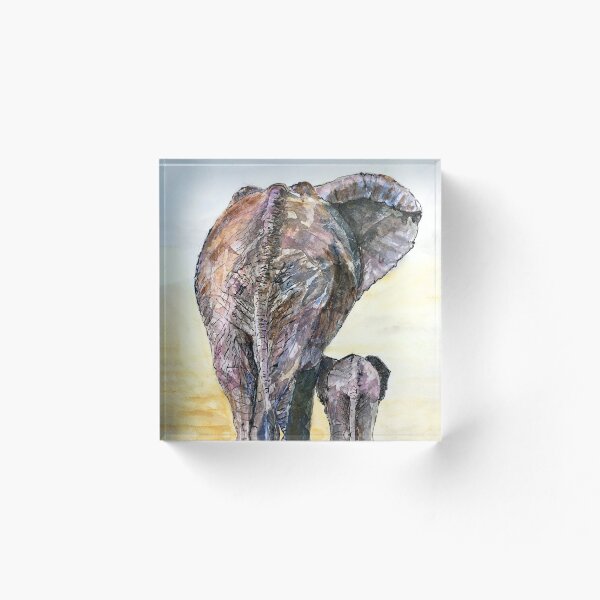 Item preview, In search of water: Watercolour and ink painting of elephant leading her calf designed and sold by Double Dutch Designs.